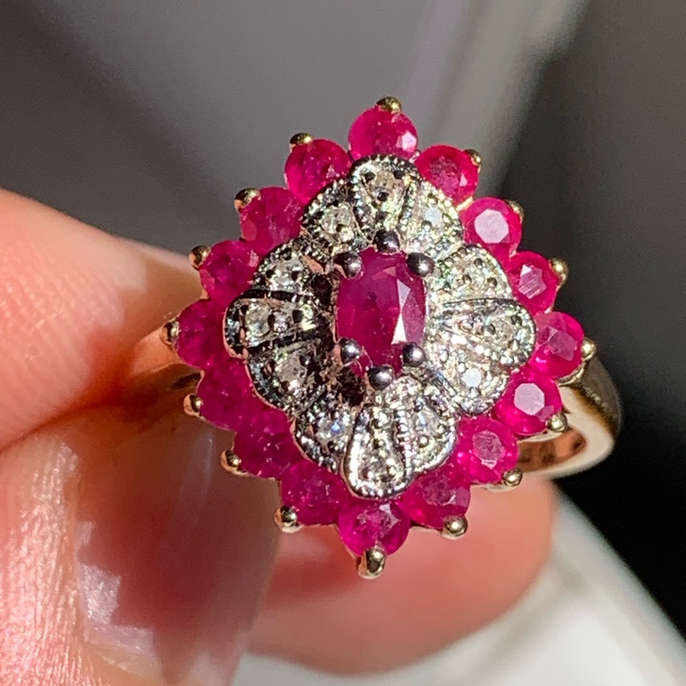 Natural Ruby with diamonds Ring set in 10k gold